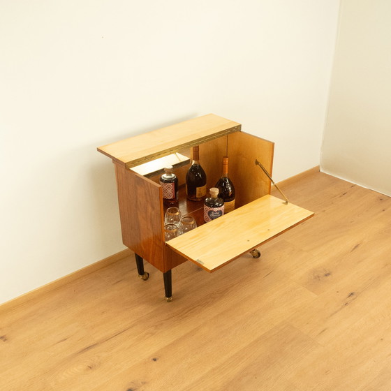 Image 1 of bar cabinet on wheels with mirror, walnut, 1960s