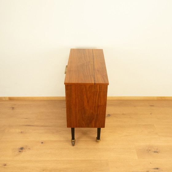 Image 1 of bar cabinet on wheels with mirror, walnut, 1960s