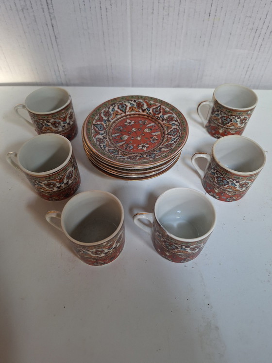 Image 1 of 6 Porcelain Coffee Cups With Saucers