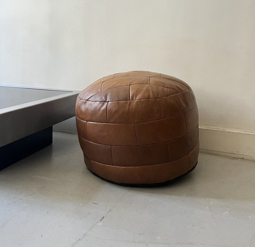 Leather Patchwork Pouf Attributed To De Sede