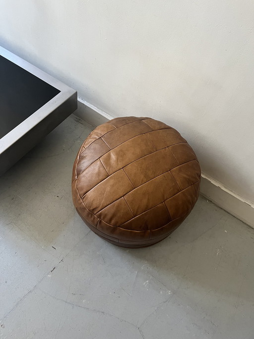 Leather Patchwork Pouf Attributed To De Sede