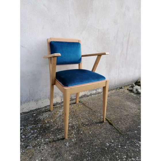 Image 1 of Poltrona Vintage Bridge art deco in velluto blu anatra