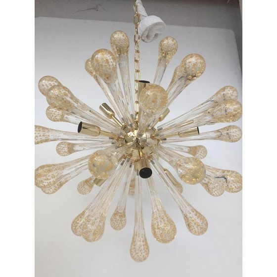 Image 1 of Murano Glass Sputnik Chandelier With Gold Air Drops And Gold Metal Frame