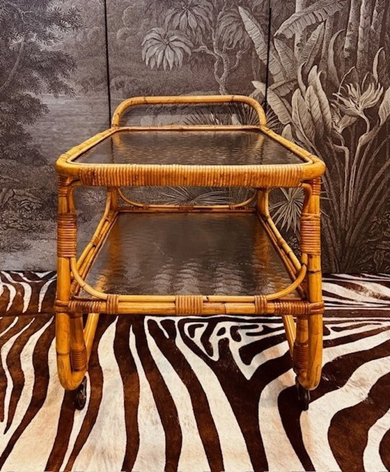 Image 1 of Rohe Rattan Bamboo Serving Cart, Trolley, Beverage Trolley