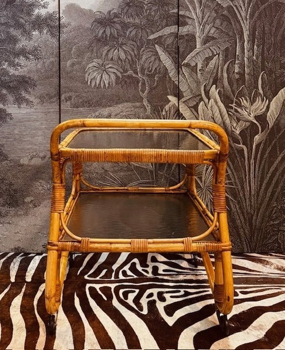 Image 1 of Rohe Rattan Bamboo Serving Cart, Trolley, Beverage Trolley