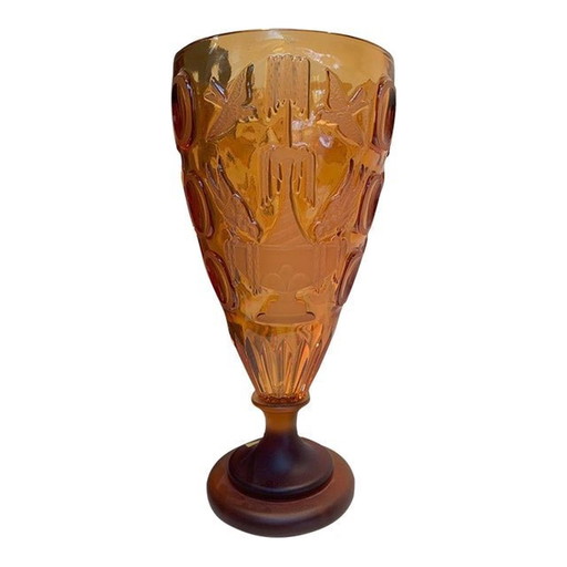 Contemporary Italian Amber Cristal Handmade Cut Vase