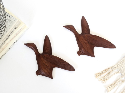 2x Teak Birds Wall Decor