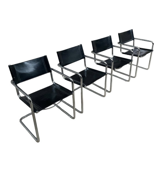 Image 1 of 4x vintage leather tubular frame chair