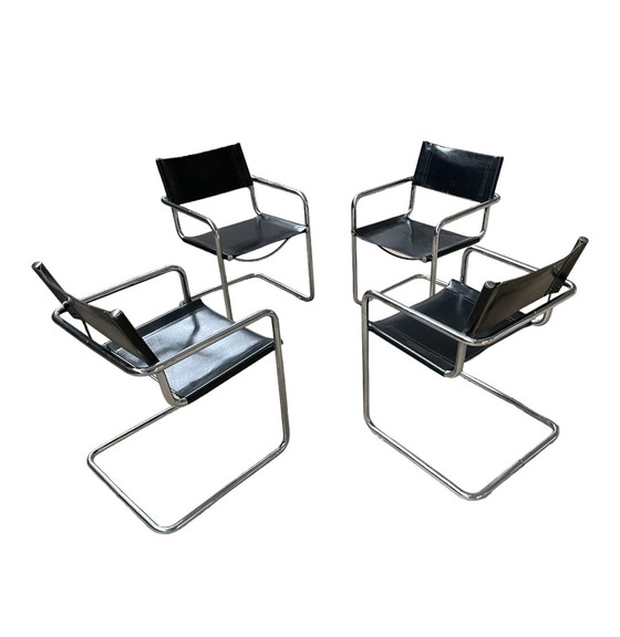 Image 1 of 4x vintage leather tubular frame chair