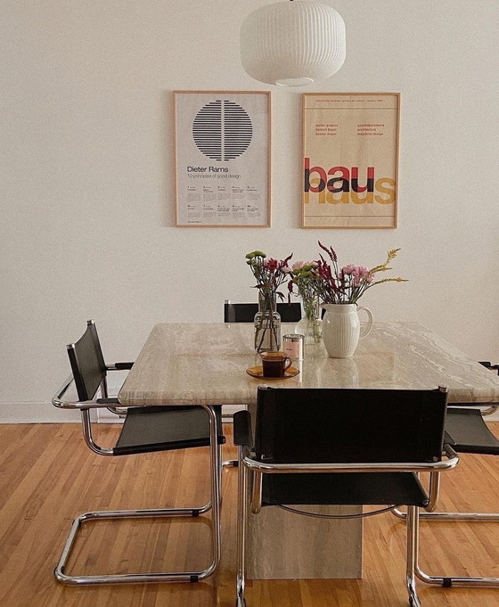 Image 1 of 4x vintage leather tubular frame chair