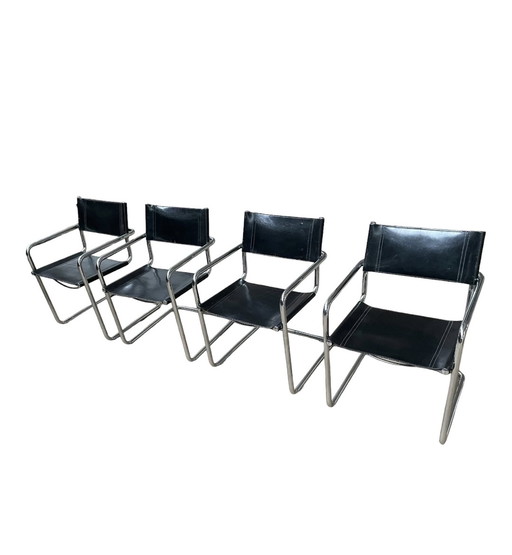 4x vintage leather tubular frame chair