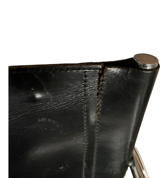 Image 1 of 4x vintage leather tubular frame chair