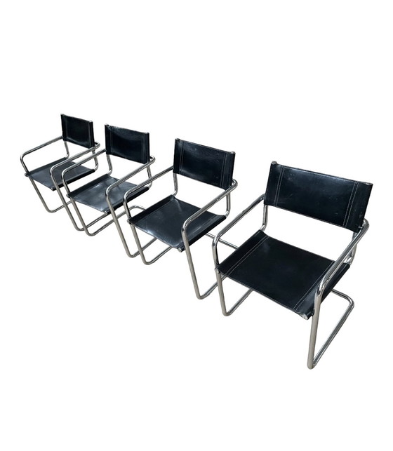 Image 1 of 4x vintage leather tubular frame chair