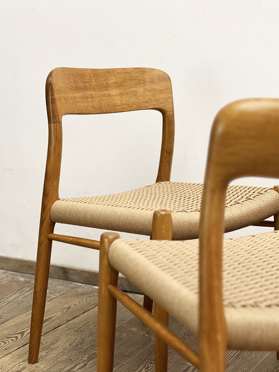 Image 1 of Mid-Century Danish Model 75 Chairs in Oak by Niels O. Møller for Jl Møllers Furniture Factory, 1950s, Set of 4