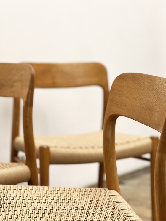 Image 1 of Mid-Century Danish Model 75 Chairs in Oak by Niels O. Møller for Jl Møllers Furniture Factory, 1950s, Set of 4