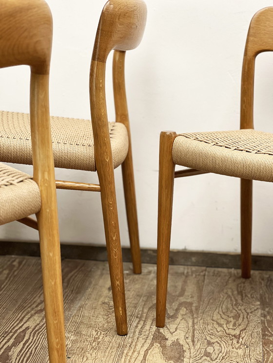 Image 1 of Mid-Century Danish Model 75 Chairs in Oak by Niels O. Møller for Jl Møllers Furniture Factory, 1950s, Set of 4