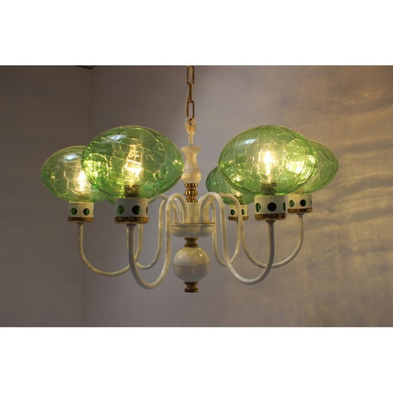 Image 1 of Vintage chandelier in lacquered metal glass and brass by Drukov, Czechoslovakia 1970