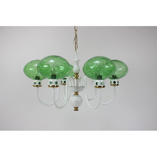 Vintage chandelier in lacquered metal glass and brass by Drukov, Czechoslovakia 1970