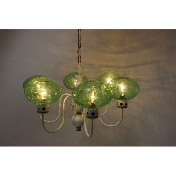 Image 1 of Vintage chandelier in lacquered metal glass and brass by Drukov, Czechoslovakia 1970