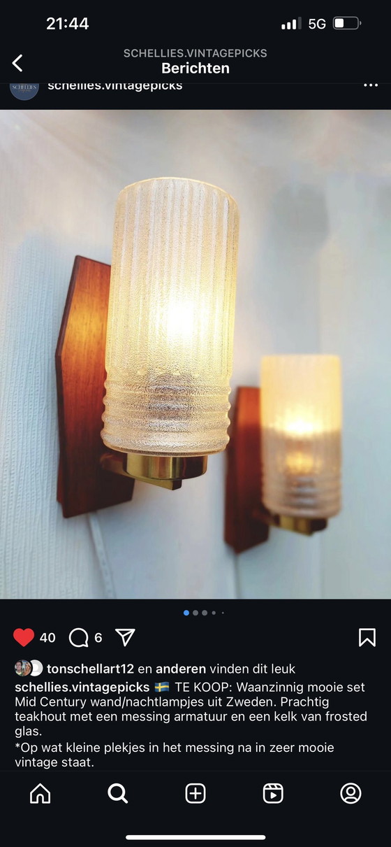 Image 1 of 2x Wall Lights Midcentury Sweden