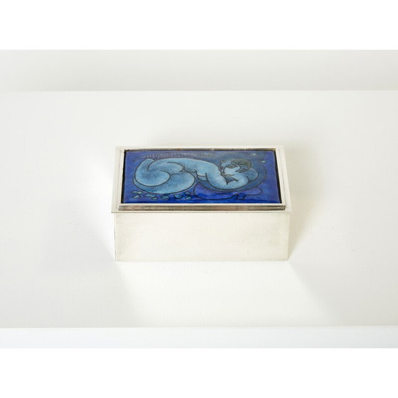 Image 1 of Vintage silver glazed ceramic jewelry box by Crevillen Paris, 1970