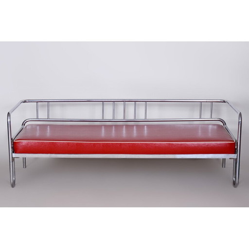 Vintage red Bauhaus sofa in leather and tubular chrome, 1930s