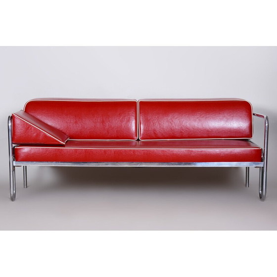 Image 1 of Vintage red Bauhaus sofa in leather and tubular chrome, 1930s