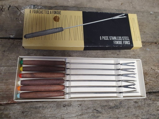 2113 Vintage Fondue Forks, 6 Pieces In Box