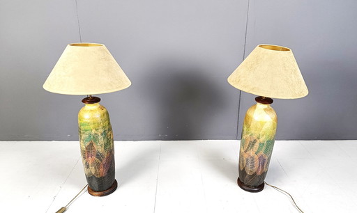 Pair of XL earthenware lamps, 1970s