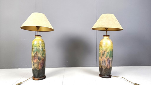 Pair of XL earthenware lamps, 1970s