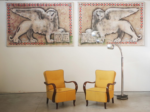  Pair Of Restored 1940S Beech Wood Armchairs In Mid-Century Modern Style