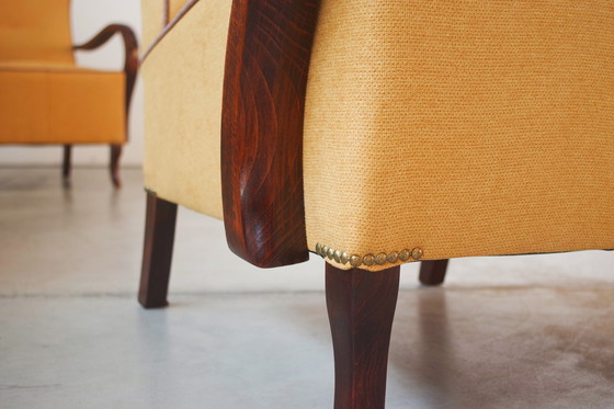 Image 1 of  Pair Of Restored 1940S Beech Wood Armchairs In Mid-Century Modern Style