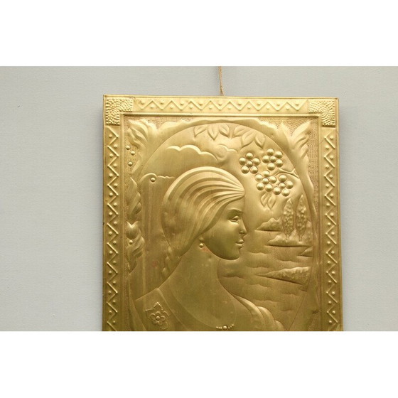 Image 1 of Art Deco vintage brass relief picture, 1940s