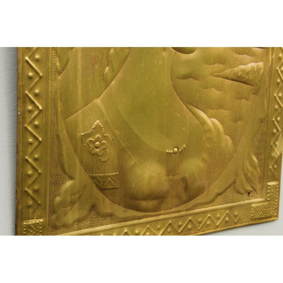 Image 1 of Art Deco vintage brass relief picture, 1940s
