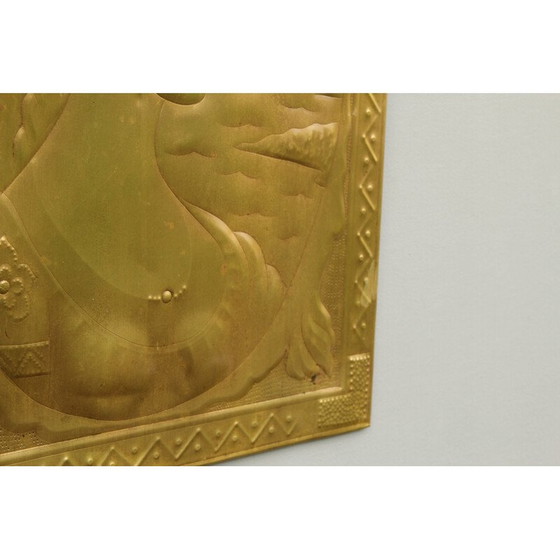 Image 1 of Art Deco vintage brass relief picture, 1940s