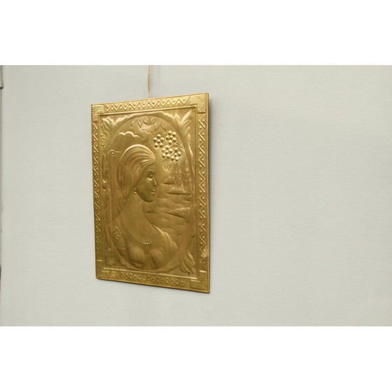 Image 1 of Art Deco vintage brass relief picture, 1940s