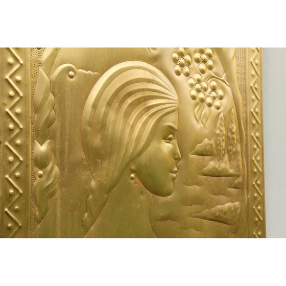 Image 1 of Art Deco vintage brass relief picture, 1940s