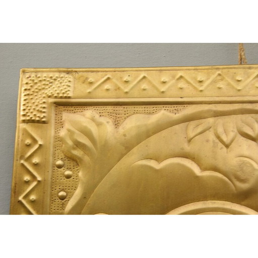 Art Deco vintage brass relief picture, 1940s