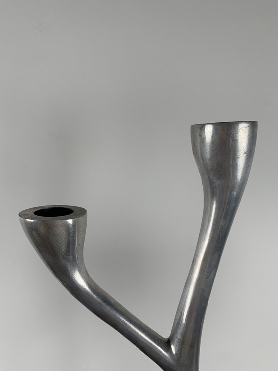Image 1 of Pair of vintage candlesticks in cast aluminium, 1970 , Denmark