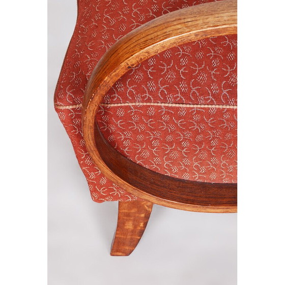 Image 1 of Pair of vintage red Czech Art Deco beechwood armchairs by Jindrich Halabala for Up Zavody, 1930s