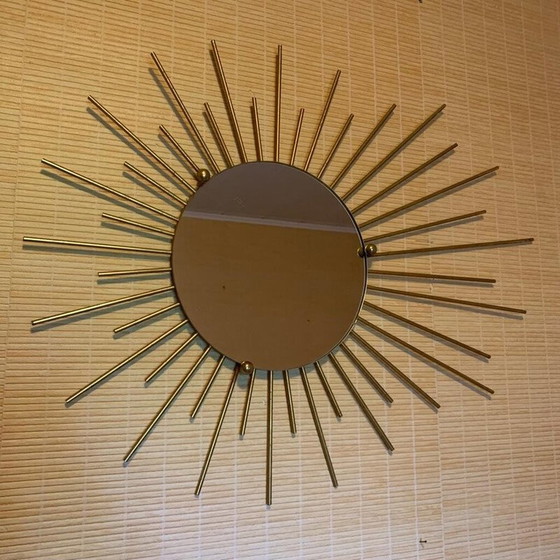 Image 1 of Vintage golden metal sun mirror, 1970