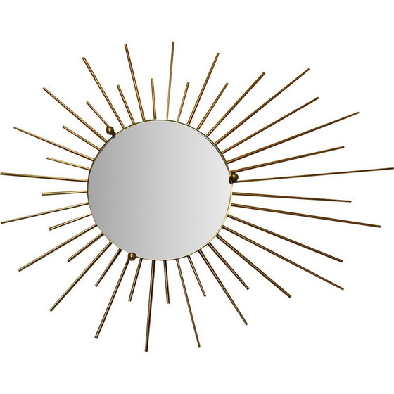 Image 1 of Vintage golden metal sun mirror, 1970