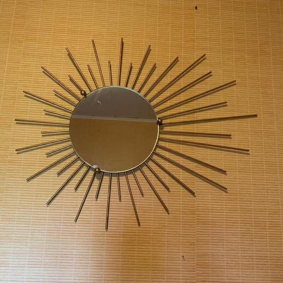 Image 1 of Vintage golden metal sun mirror, 1970