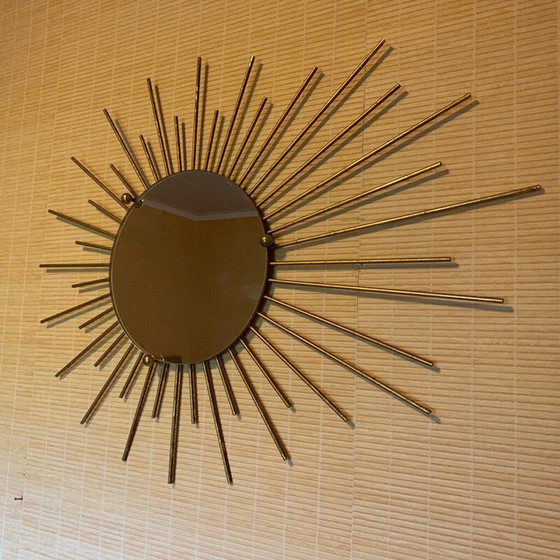 Image 1 of Vintage golden metal sun mirror, 1970