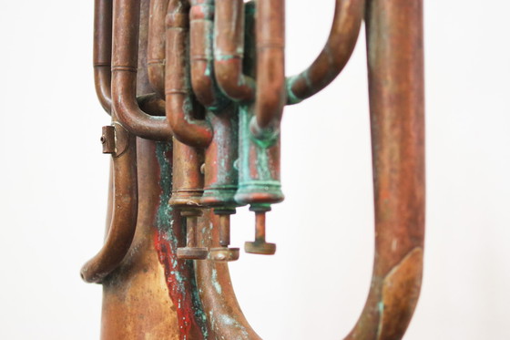 Image 1 of Vintage Set Of Three 1940S Copper Trumpets - Antique Musical Instrument Collection