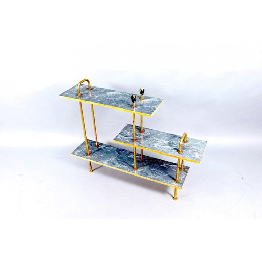 Tavolo consolle vintage in compensato e ottone, 1950