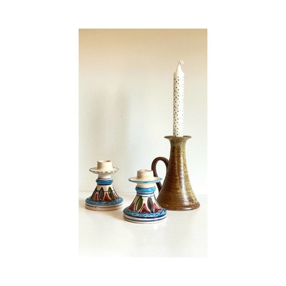 Image 1 of Set of 3 vintage ceramic and stoneware candlestick