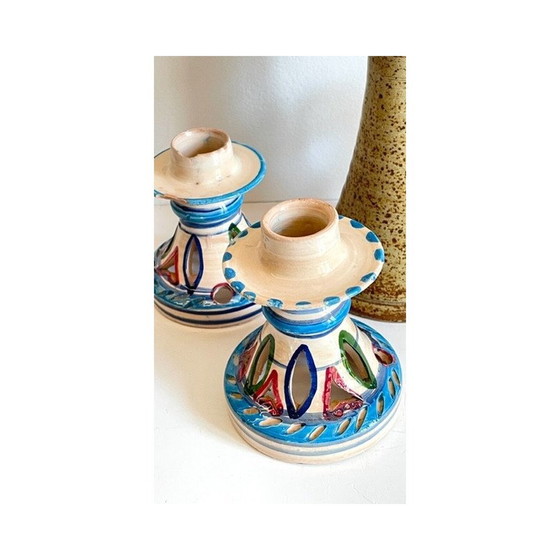 Image 1 of Set of 3 vintage ceramic and stoneware candlestick