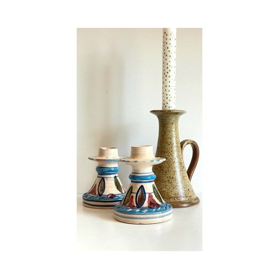 Image 1 of Set of 3 vintage ceramic and stoneware candlestick