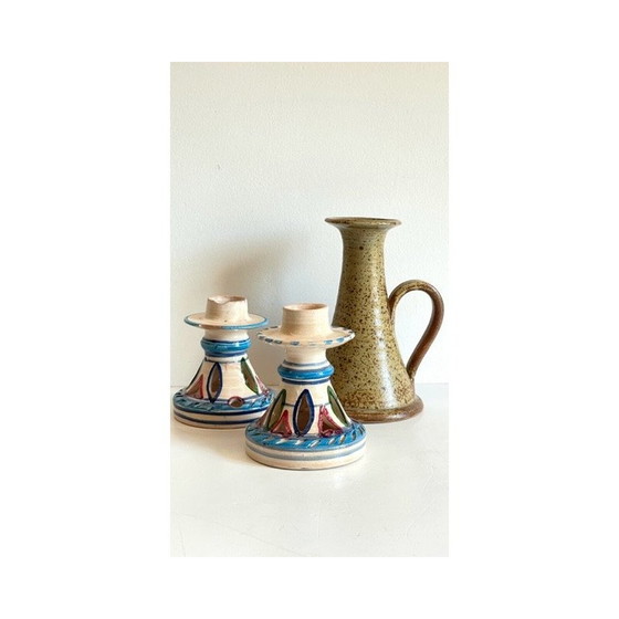 Image 1 of Set of 3 vintage ceramic and stoneware candlestick